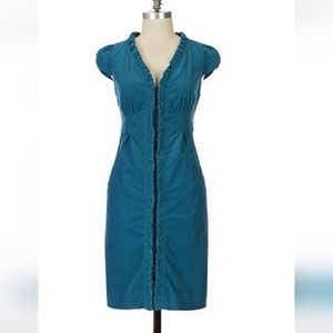 Maeve Anthropologie Teal Corduroy Ruffled Dress.